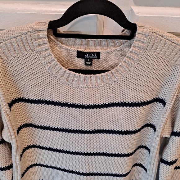 a.n.a Beige and Navy Striped Crew Neck Sweater - Picture 6 of 9